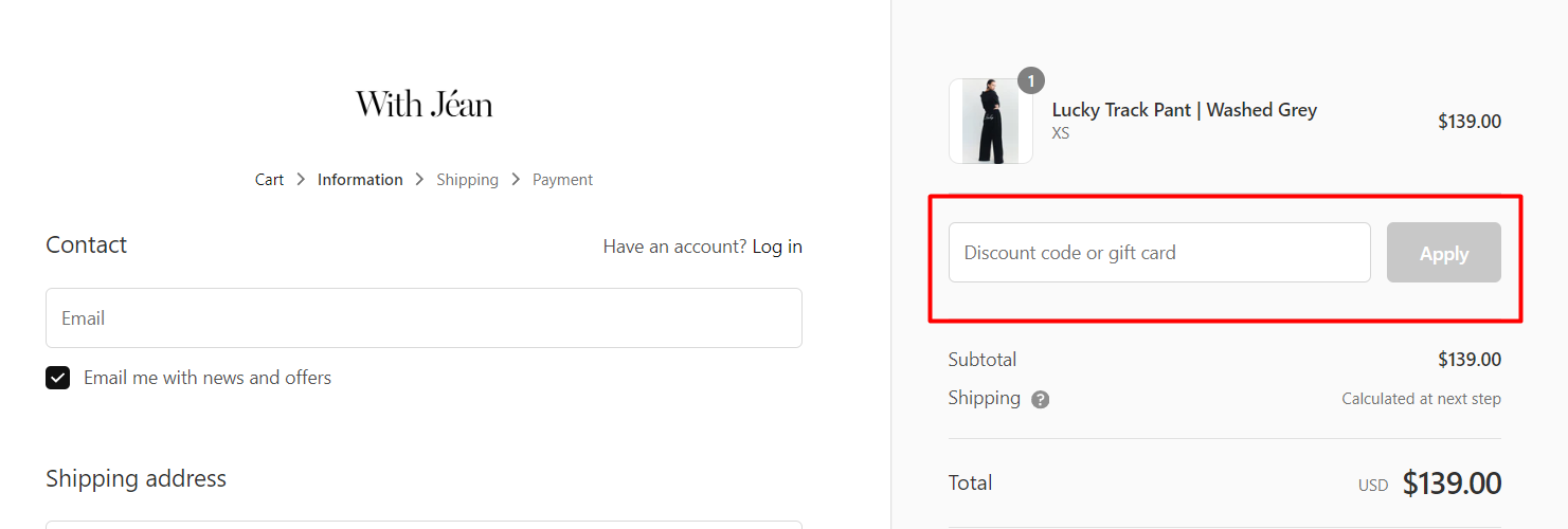 How do I use my With Jéan coupon code?