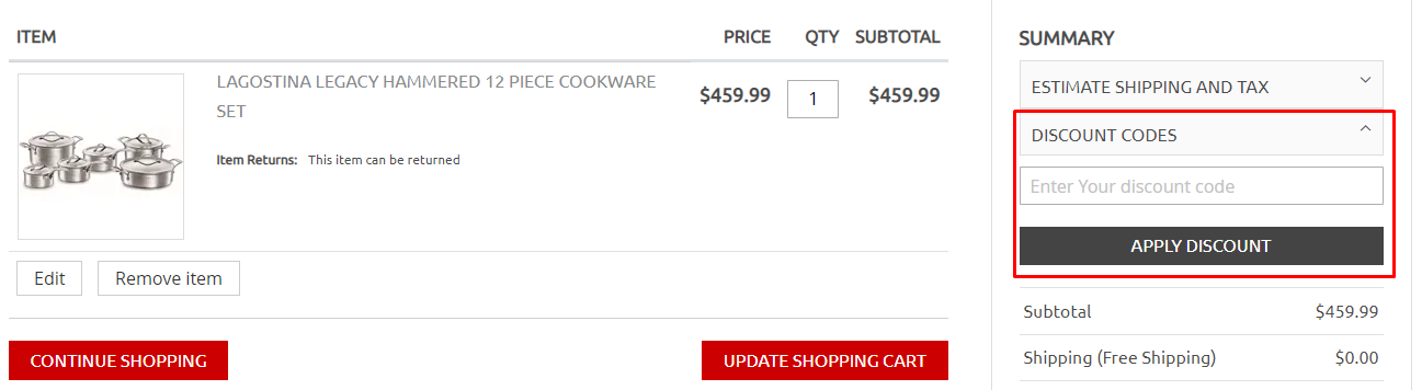 How do I use my Lagostina discount code?