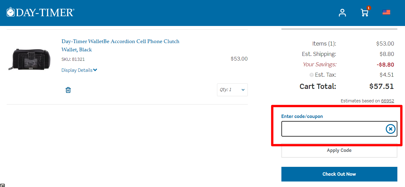 How do I use my Day-Timer coupon code?