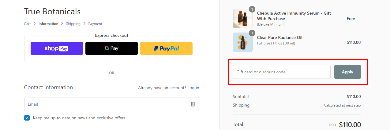 How do I use my True Botanicals discount code?