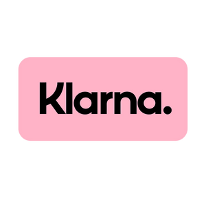 Klarna’s logo with the brand name written in black font on a pink background.