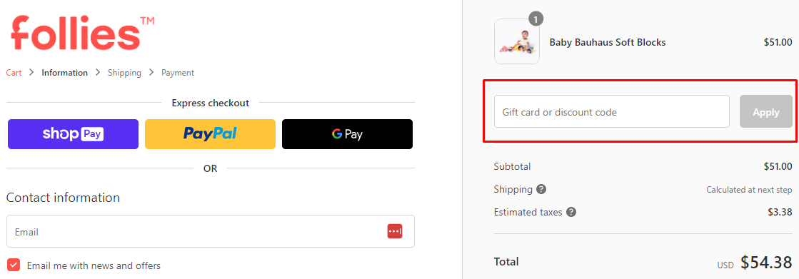 How do I use my follies discount code?