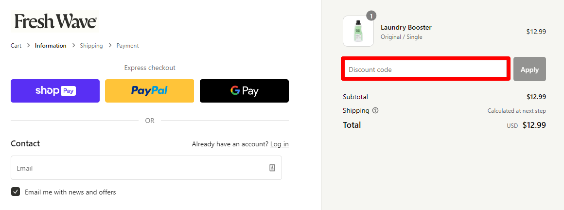 Fresh Wave coupon code which can be used when shopping on Fresh Wave’s online store