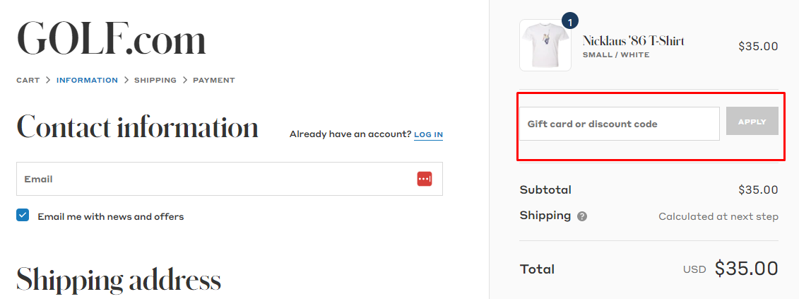 How do I use my Golf discount code?