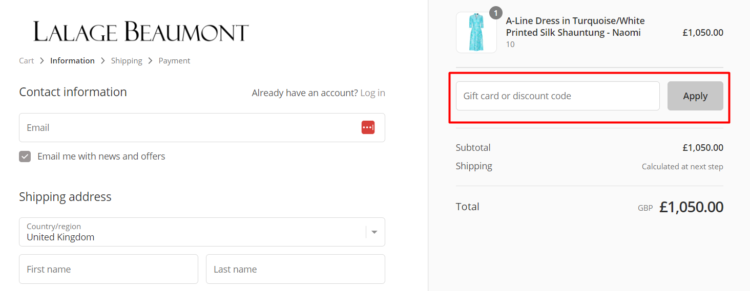 How do I use my Lalage Beaumont discount code?