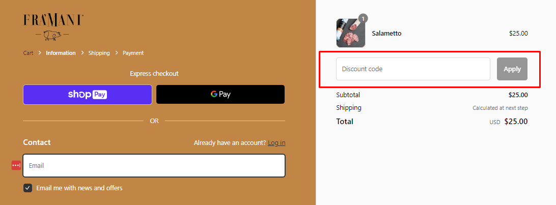 How do I use my Fra'Mani discount code?