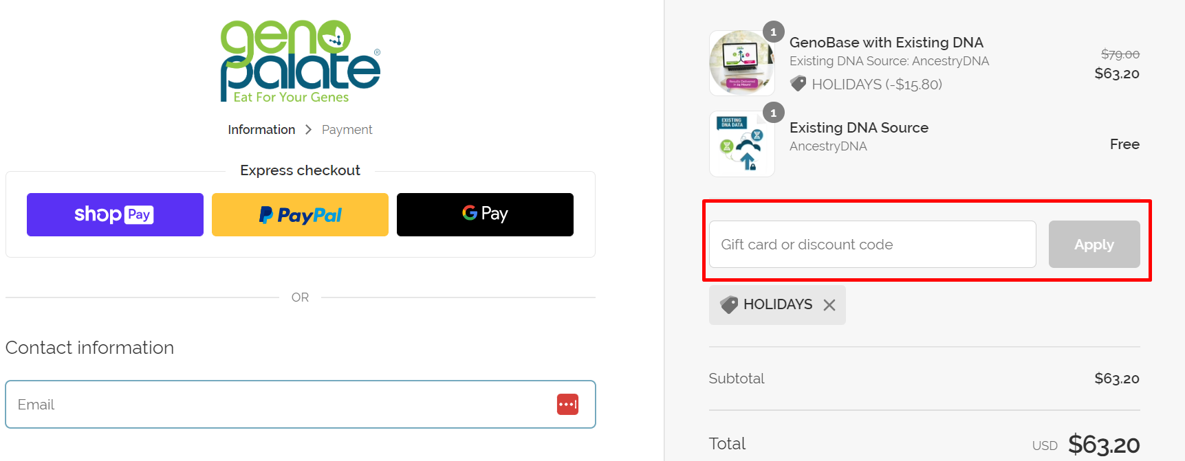 How do I use my GenoPalate discount code?