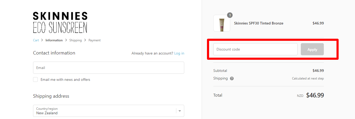 skinnies NZ checkout