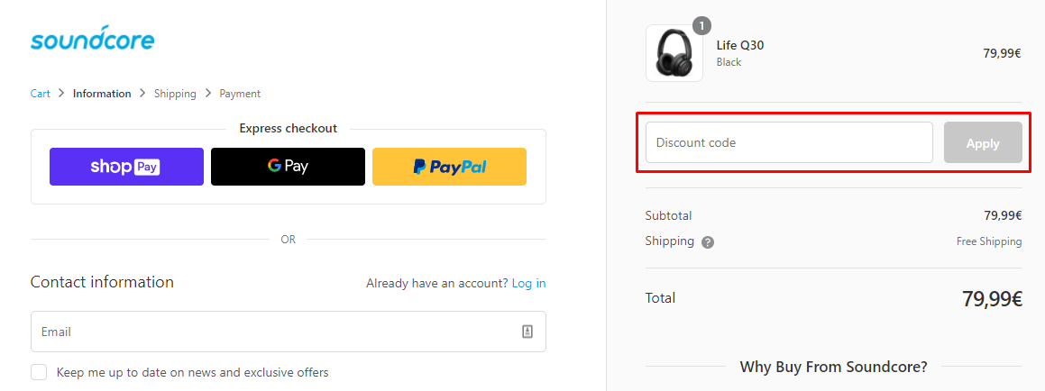 How do I use my Soundcore discount code?