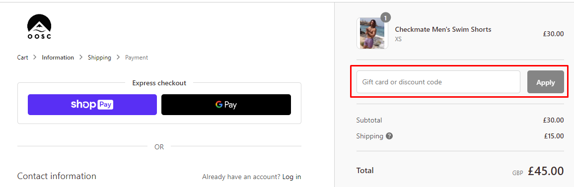 How do I use my OOSC Clothing discount code?