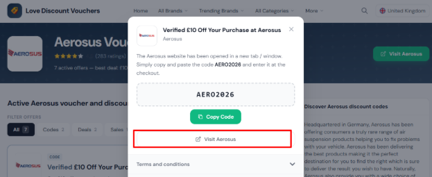 The highlighted red box shows the link to the Aerosus website