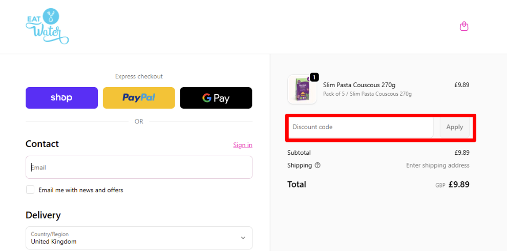 Paste your code in the red box and click apply to get your discount