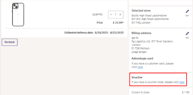 A box where you can add your Box.co.uk discount code to redeem it