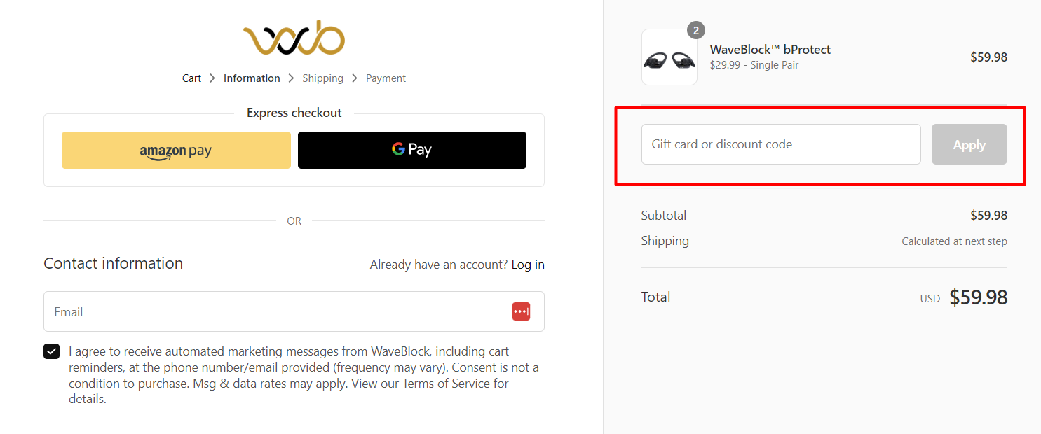 How do I use my WaveBlock discount code?