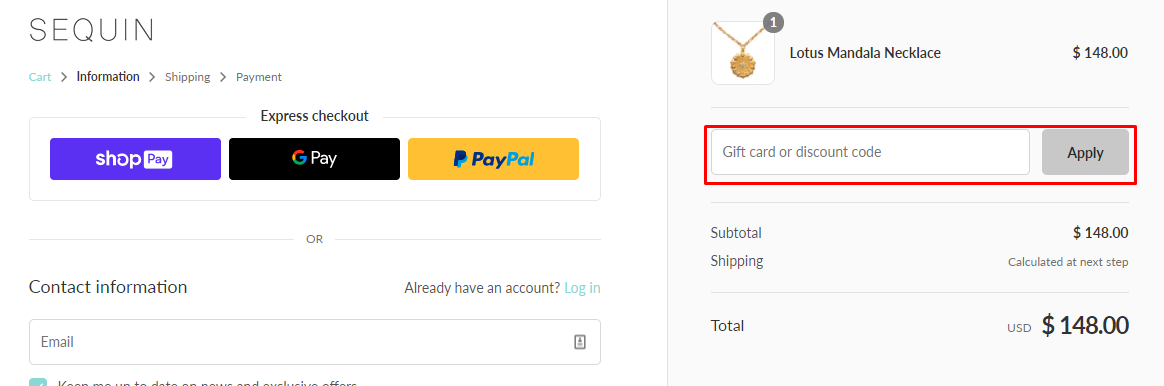How do I use my Sequin discount code?