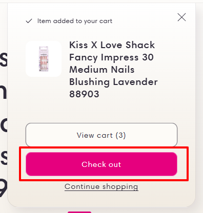 A pop-up window from the Beauty Outlet website with "Checkout" in a red box.