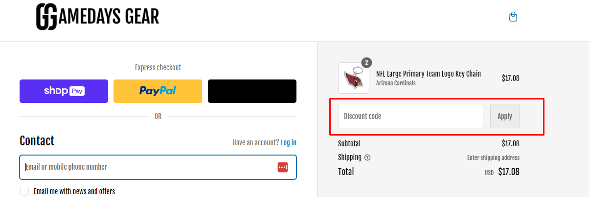 How do I use my Gamedays Gear discount code?