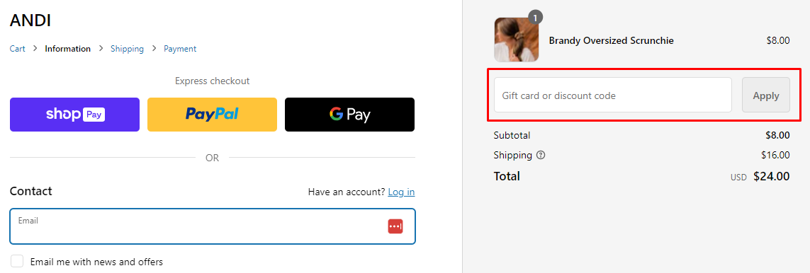 How do I use my Shop ANDi discount code?