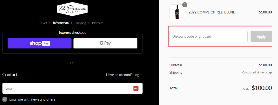 How do I use my The Prisoner Wine Company discount code?