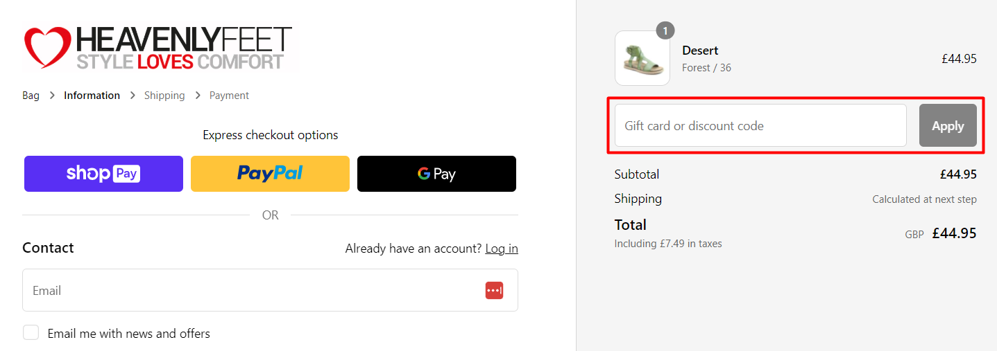How do I use my Heavenly Feet discount code?