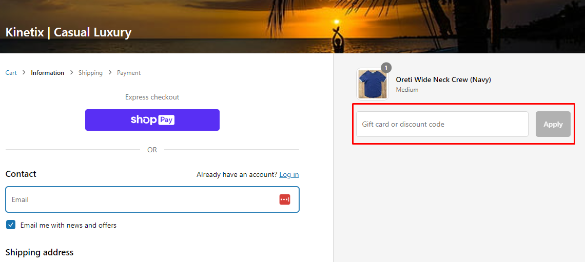 How do I use my Kinetix Casual Luxury discount code?