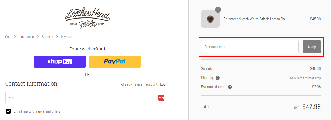 How do I use my Leather Head Sports discount code?