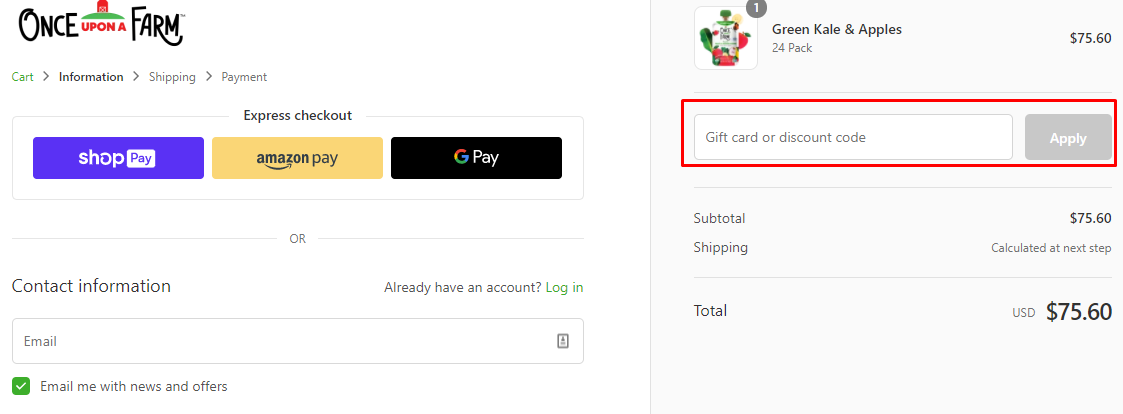 How do I use my Once Upon a Farm discount code?
