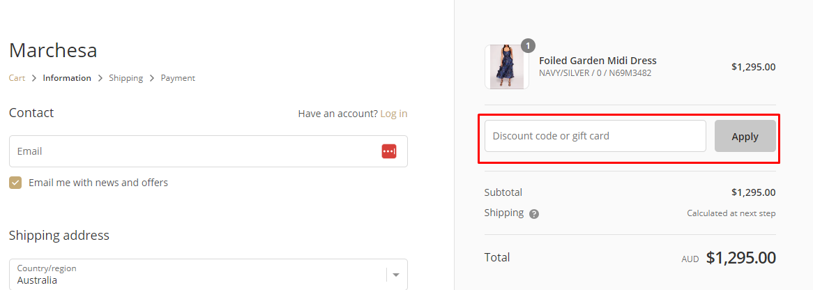 How do I use my Marchesa discount code?