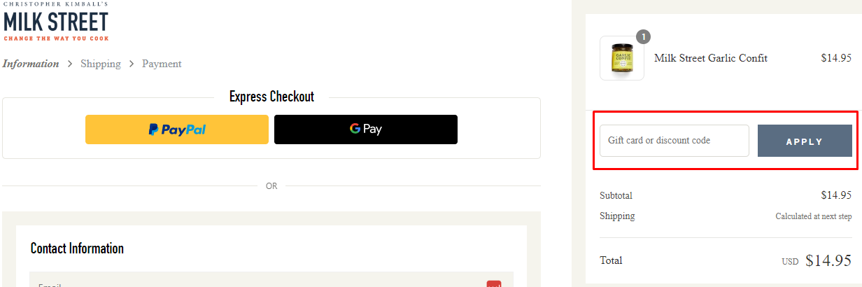 How do I use my Milk Street Kitchen discount code?