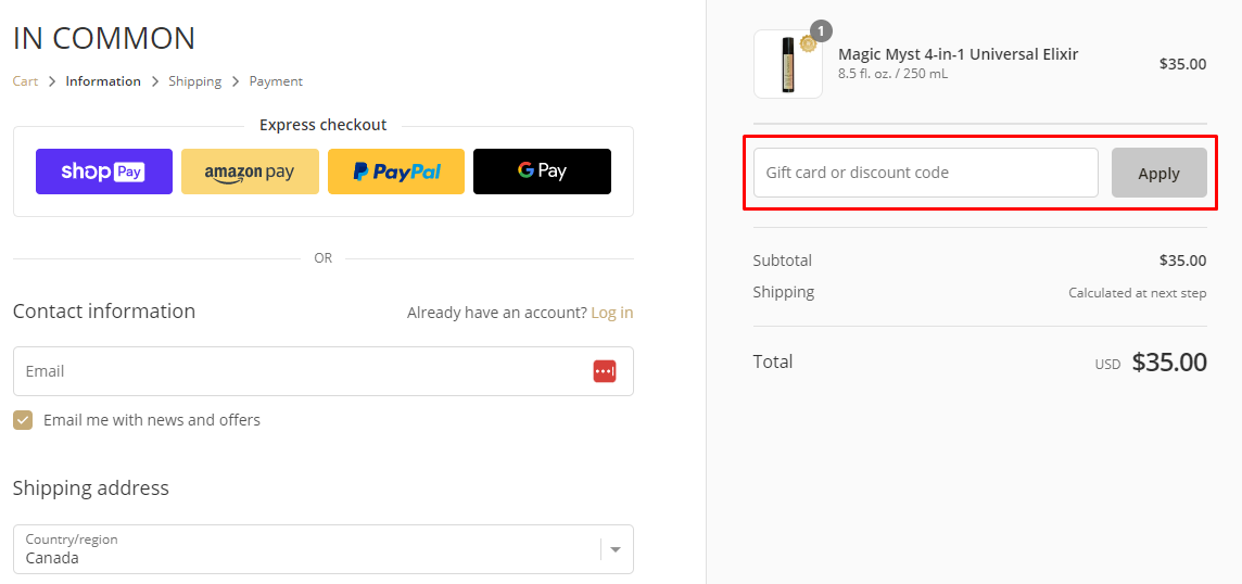 How do I use my IN COMMON Beauty discount code?
