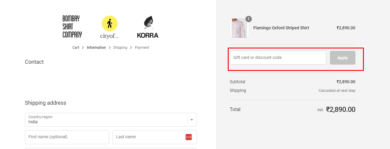How do I use my Bombay Shirt Company discount code?