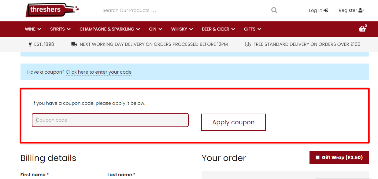 How do I use my threshers coupon code?