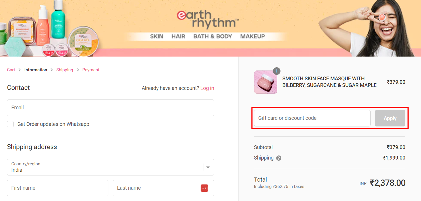 How do I use my Earth Rhythm discount code?