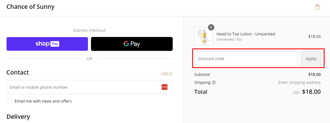How do I use my Chance of Sunny coupon Code?