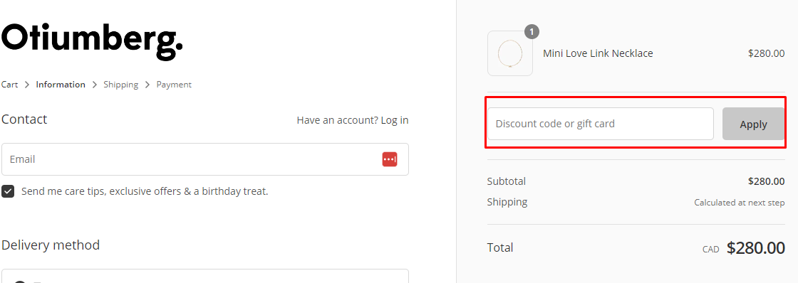 How do I use my Otiumberg discount code?