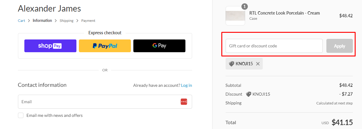 How do I use my Alexander James discount code?