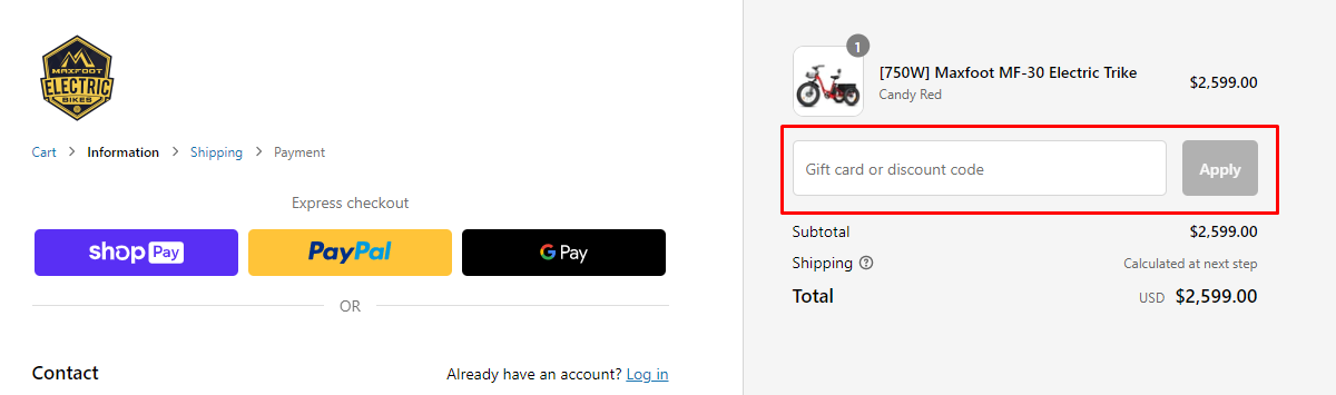 How do I use my Maxfoot Bike Discount code?