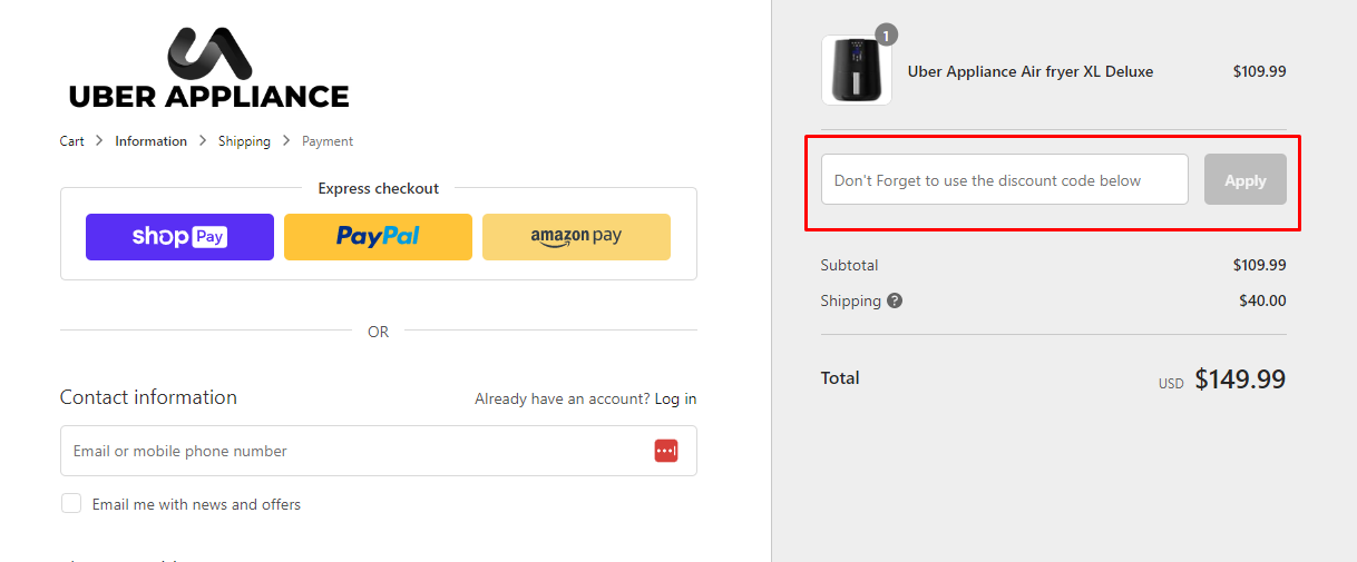 How do I use my Uber Appliance discount code?