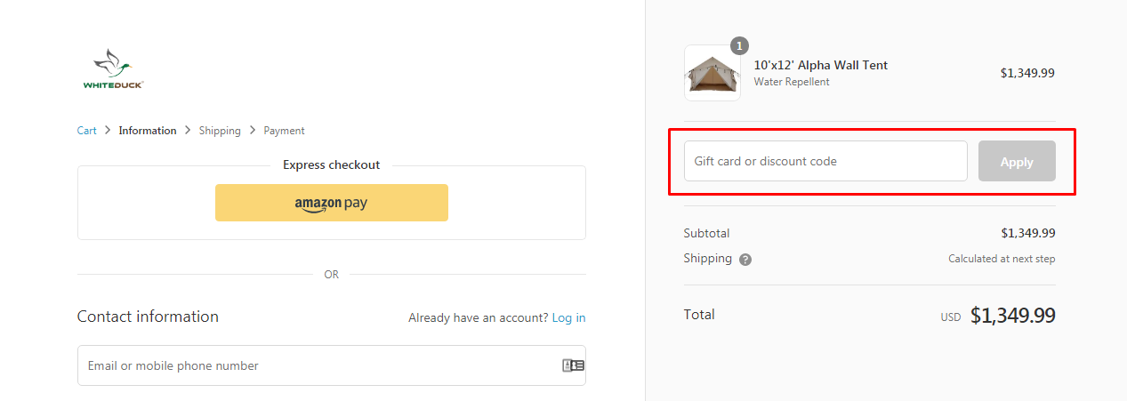 How do I use my White Duck Outdoors discount code?