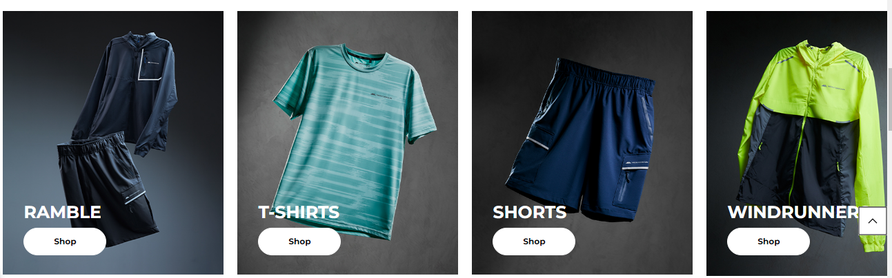 A collage showing a t-shirt, ramble, short and a wind-runner which are popular sellers at Monterrain