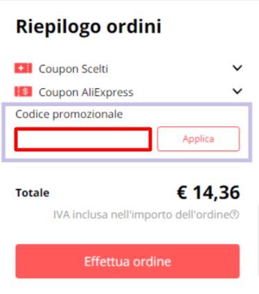 carrello della piattaforma Alibaba in cui inserire un coupon Alibaba per acquistare oggetti