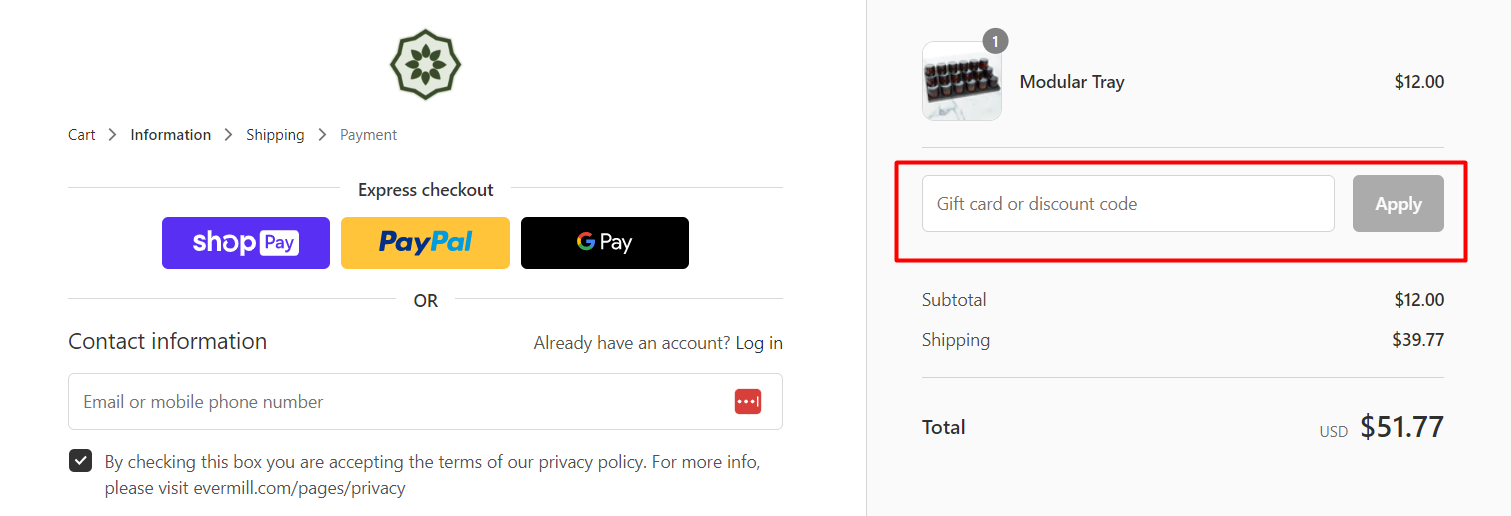 How do I use my Evermill discount code?