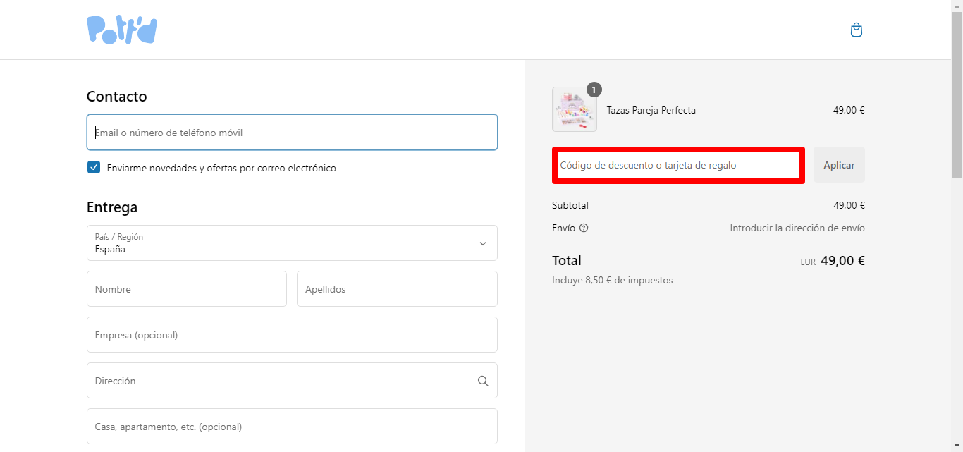 cuadro rojo para pegar el código de la marca