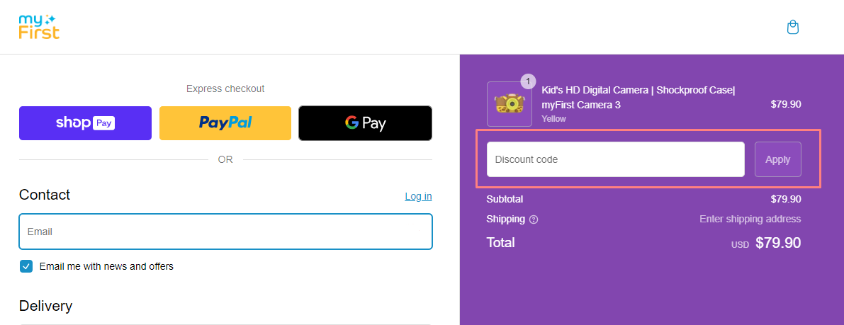 How do I use my MyFirst discount code?