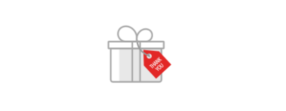Ein graues Geschenk-Symbol auf weißen Grund mit einer roten Stelle