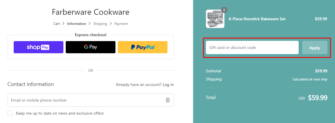 How do I use my Farberware discount code?