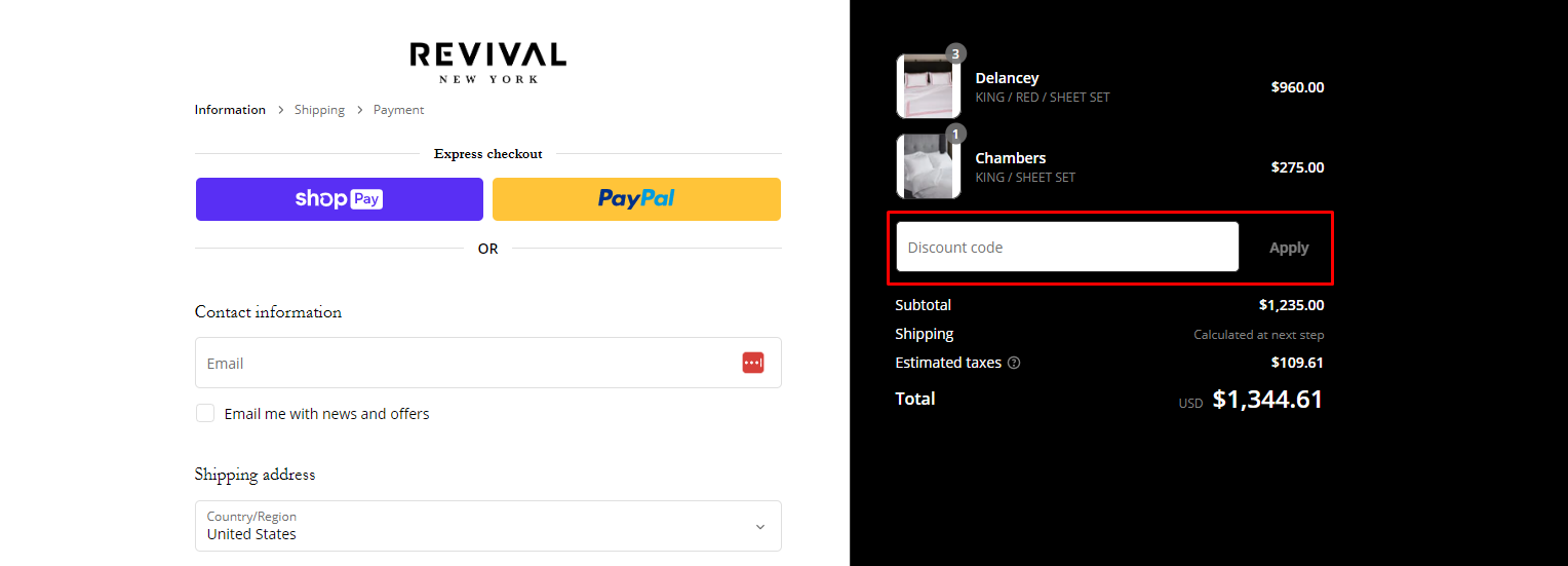 How do I use my Revival New York discount code?