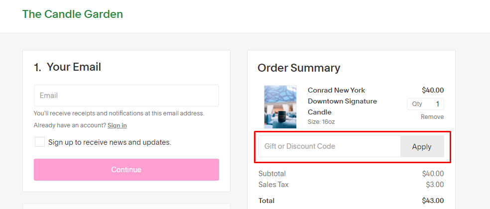 How do I use my The Candle Garden discount code?