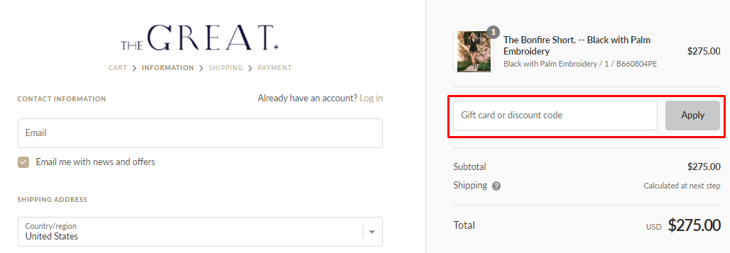 How do I use my THE GREAT discount code?