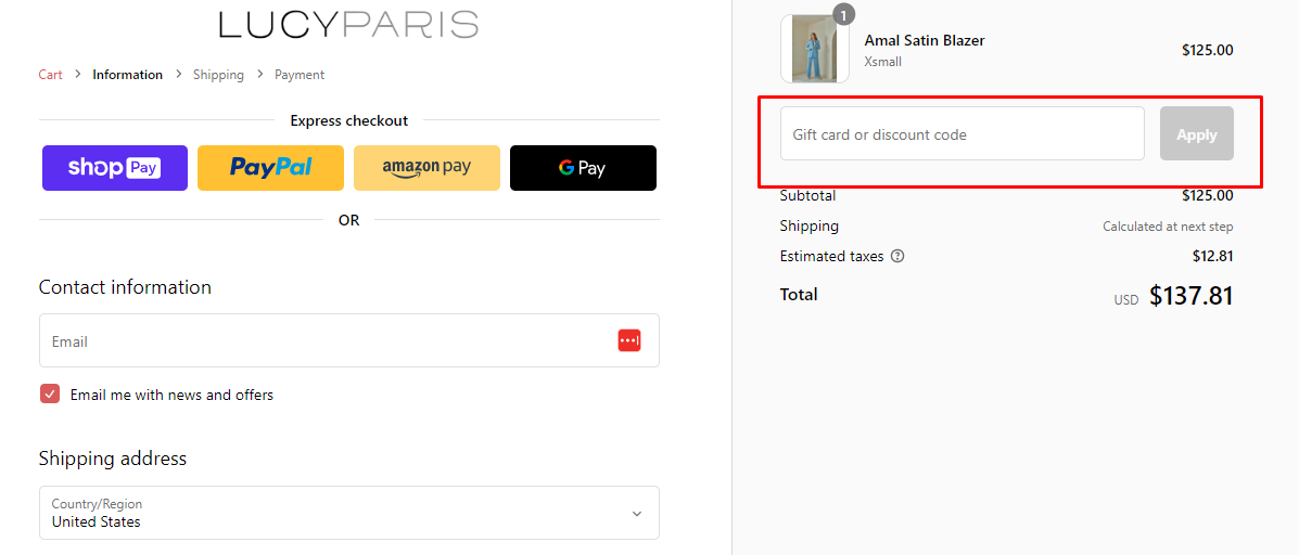 How do I use my Lucy Paris discount code?